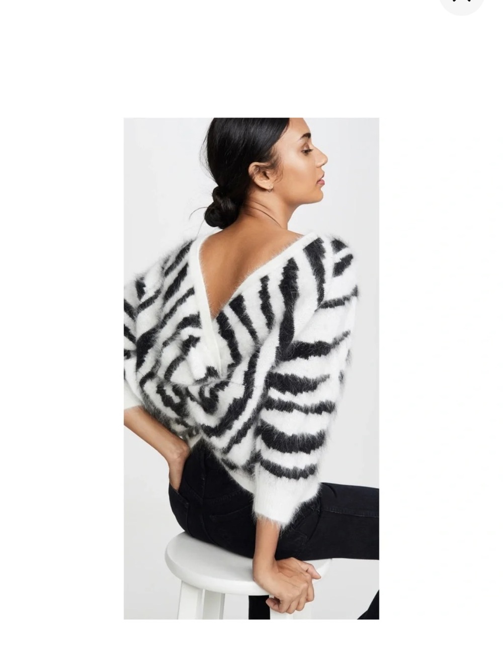 ba&sh Black and White Zebra V-Neck Fuzzy Sweater